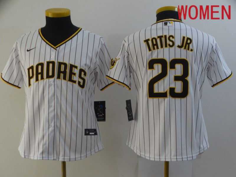 Women San Diego Padres 23 Tatis jr White stripe Game 2021 Nike MLB Jersey